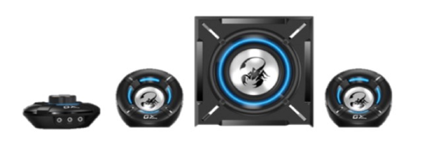  Компьютерная акустика Genius SW-G2.1 1000 31730043400 игровая, 100-240В, 26Вт, сабвуфер: 16Вт, сателлиты: 5Вт*2, мощные басы, синяя подстветка, встрое
