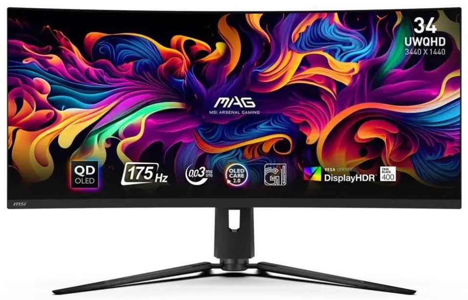 Монитор 34 MSI MAG 341CQP 9S6-3DD04T-010 3440x1440 LED, 21:9, QD OLED, 250cd, 1500000:1, 0.03ms(GTG), 178/178, DP, 2xHDMI, 4xUSB, 175Hz, tilt, HAS, c