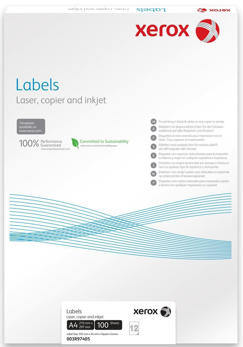 Бумага Xerox 003R97400 Наклейки Laser/Copier А4:1, 100 листов (210x297мм) Прямоугольные края