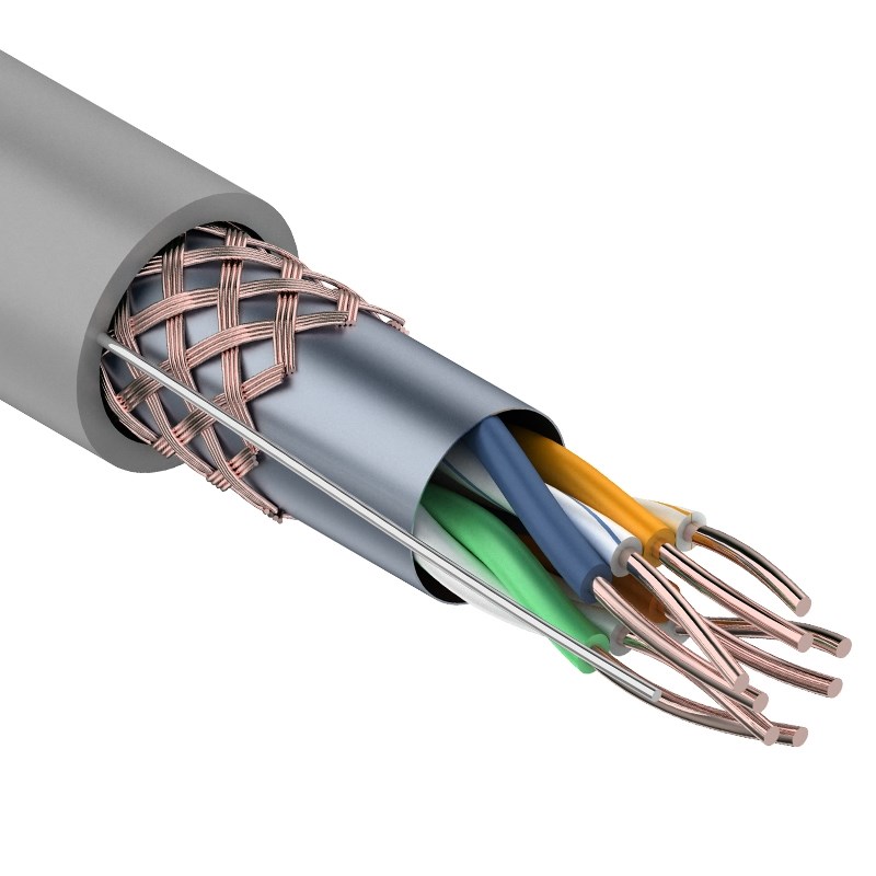 Кабель витая пара SF/UTP 5e кат. 4 пары Rexant 01-0342 24AWG(0.50 мм), медь, одножильный (solid), внутренний, PVC, серый, уп/305м