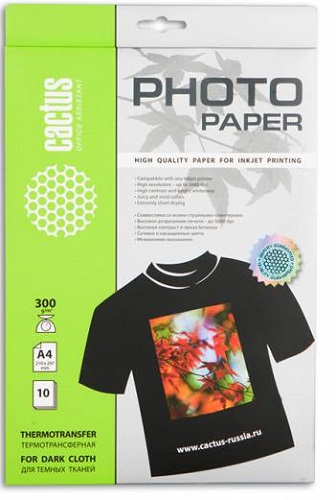 Бумага Cactus CS-TD30010 A4/300г/м2/10л. для темных тканей
