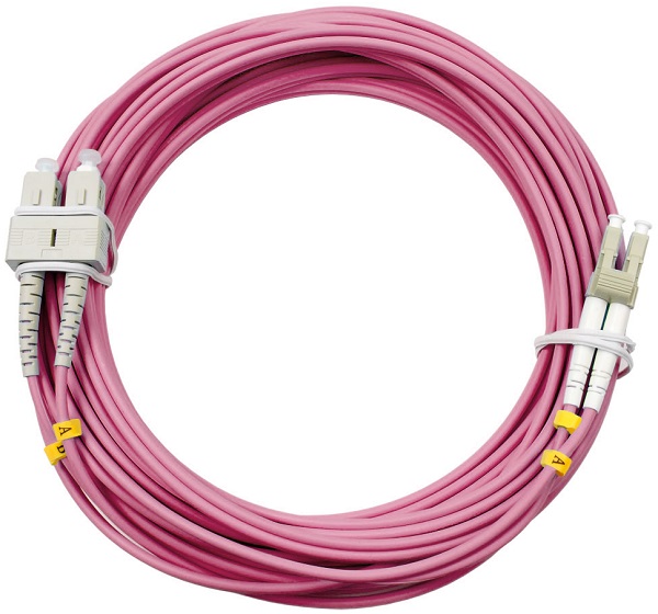 Патч-корд волоконно-оптический Cabeus FOP-50-OM4-LC-SC-15m duplex, LC-SC 50/125 mm OM4, 15м, LSZH