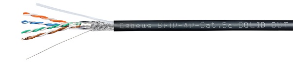 Кабель витая пара S/FTP 5e кат. 4 пары Cabeus SFTP-4P-Cat.5e-SOLID-OUT-LSZH-UV 24AWG(0.50 мм), медь, одножильный (solid), универсальный (внеш./внутр.)