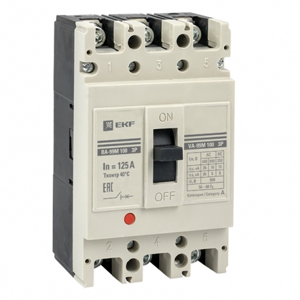Автоматический выключатель в литом корпусе EKF mccb99-100-125m-ma ВА-99М 100/125А 3P 35кА с электромагнитным расцепителем