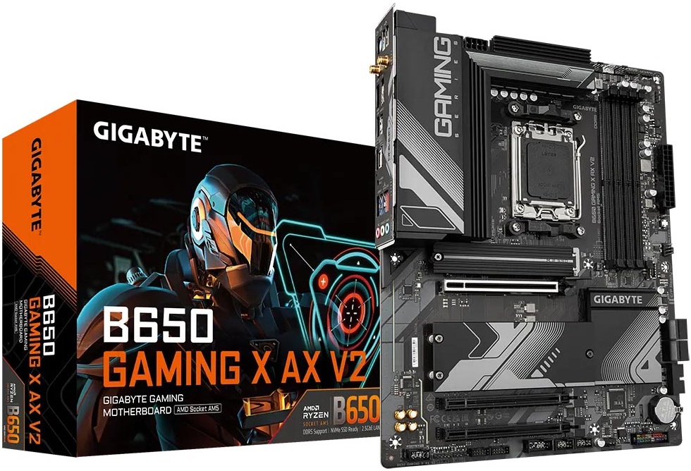 Материнская плата ATX GIGABYTE B650 GAMING X AX V2 (AM5, AMD B650, 4*DDR5 (8000), 4*SATA 6G RAID, 3*M.2, 2.5Glan, WiFi, BT, HDMI, DP, 2*USB 3.2, 2*USB