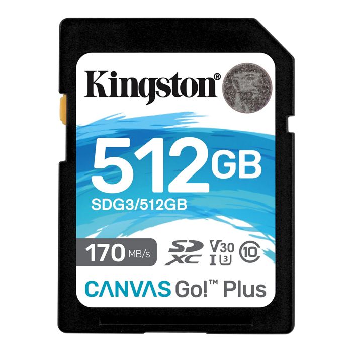 Карта памяти 512GB Kingston SDG3/512GB SDXC, UHS-I Class U3 V30, чтение: 170Мб/с, запись: 90Мб/с