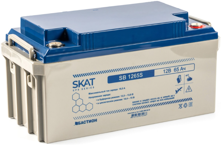 Аккумулятор Бастион SKAT SB 1265S свинцово-кислотный тип AGM 12V 65Ач Iзар.26А, клеммы под болт М6