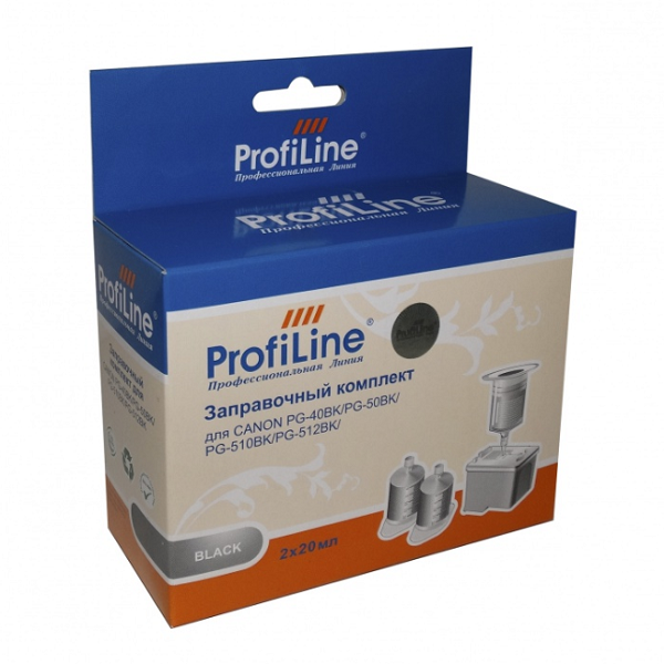Чернила ProfiLine PL_INK_PG-40_BK_2*20ml PL-PG-40/PG-50/PG-510/PG-512 для принтеров Canon FAX JX200/JX210/JX500/JX510/MultiPASS 450/PIXMA/MP140/MP150/