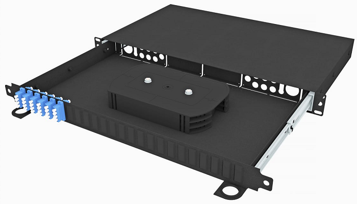 Кросс оптический стоечный TopLAN КРСв-Top-1U-24LC/U-OS2-BK выдвижной 19, 24 LC/UPC адаптера, одномодовый, 1U, черный, укомплектованный