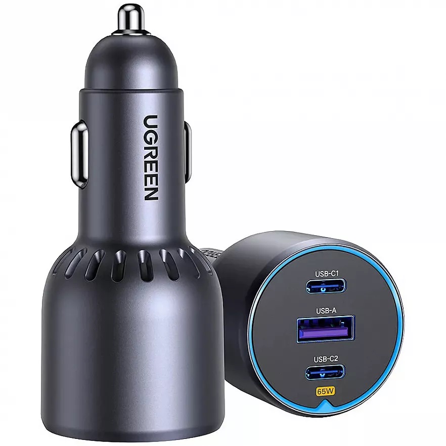 Зарядное устройство автомобильное UGREEN EC703 75W 2*USB-C PD 3.0&USB-A w/o Cable Fast Car Charger, цвет: серый