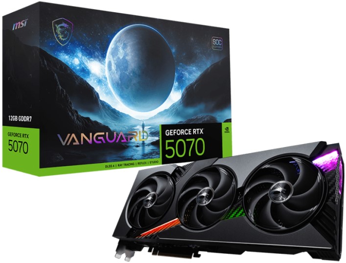 Видеокарты PCI-E MSI  Xcom-Shop Видеокарта PCI-E MSI GeForce RTX 5070 VANGUARD SOC (RTX 5070 12G VANGUARD SOC) 12GB GDDR7 192bit 5nm 2610/28000MHz HDMI 3*DP
