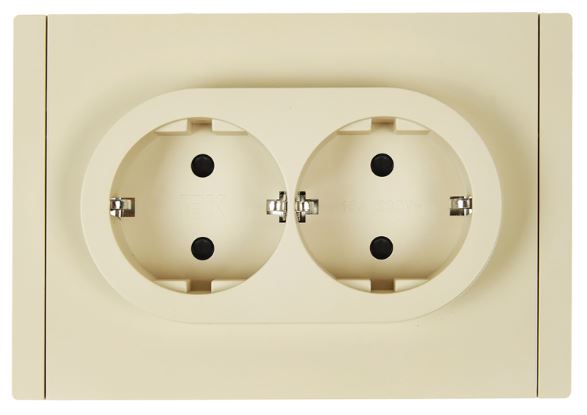 Розетка двухместная с заземлением IEK FP-R24-16-1-K10 FORTE&PIANO с защитными шторками б/к 16А FP423 ваниль