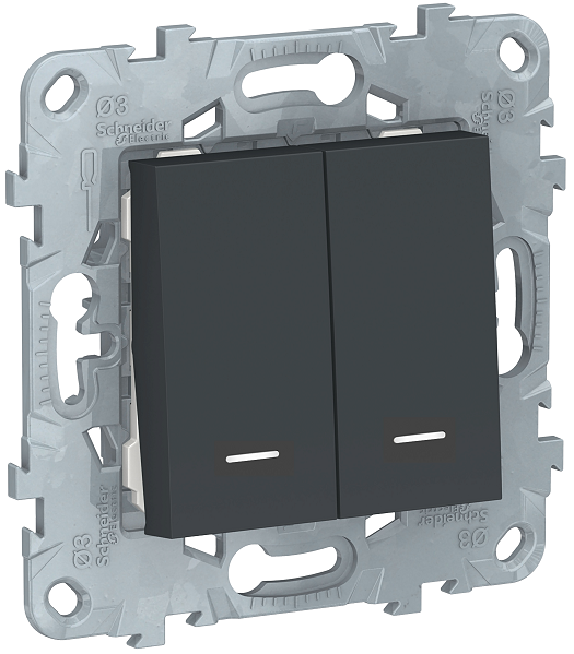 Выключатель Schneider Electric NU521154N UnicaNew, антрацит, 2-клавишный, 2 модуля, с подсветкой, 2 х сх. 1а