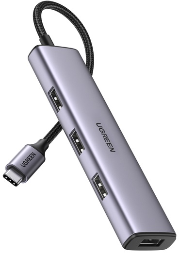 Концентратор UGREEN 20841_ USB-C to 4*USB 3.0, серый