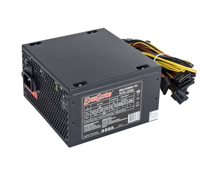 600-700W  Xcom-Shop Блок питания ATX Exegate 600NPXE EX221639RUS-PC 600W (+PFC), PC, black, 12cm fan, 24p+(4+4)p,6/8p PCI-E,4SATA, 3IDE,FDD + кабель 220V в комплекте