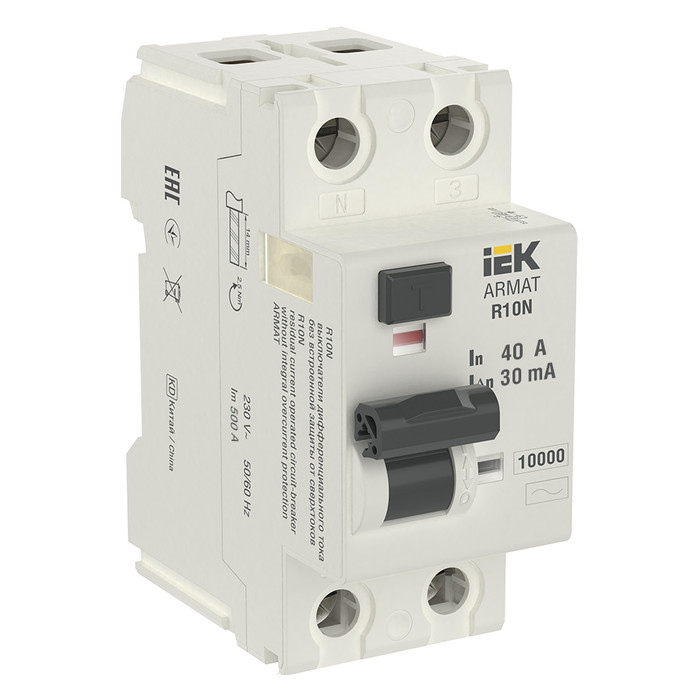 Автомат дифференциальный IEK AR-R10N-2-040C030 ARMAT R10N 2P 40А 30мА тип AC