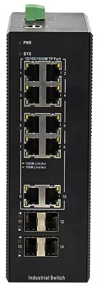  Коммутатор управляемый BDCom IES200-V25-4S10T Managed industrial switch with 4*Gigabit SFP ports and 10*Gigabit TX ports; industrial DC 12~55V redunda