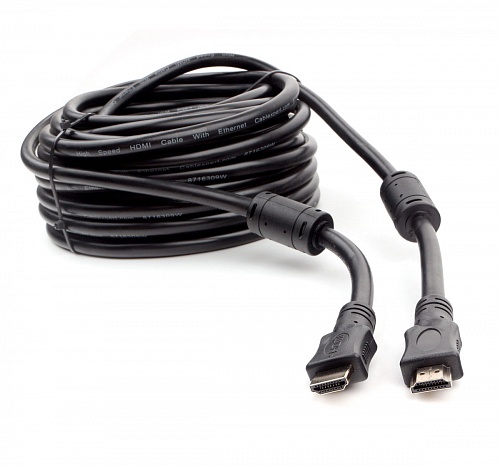 Кабель интерфейсный HDMI Cablexpert CCF2-HDMI4-15M 15м, v1.4, 19M/19M, черный, позол.разъемы, экран, 2 ферр кольца