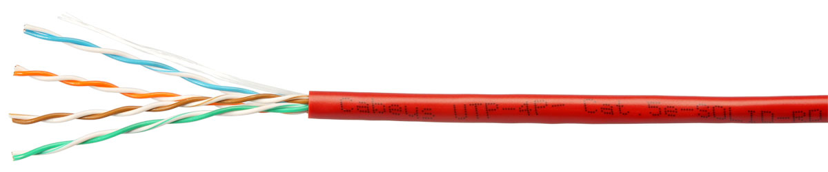 Кабель витая пара U/UTP 5e кат. 4 пары Cabeus UTP-4P-Cat.5e-SOLID-RD 24AWG(0.51 мм), медь, одножильный (solid), внутренний, PVC, нг(A)-LS, красный, уп