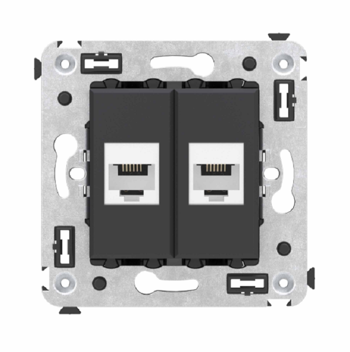 Телефонная розетка DKC 4412614 RJ-12 без шторки в стену двойная, Черный матовый, Avanti