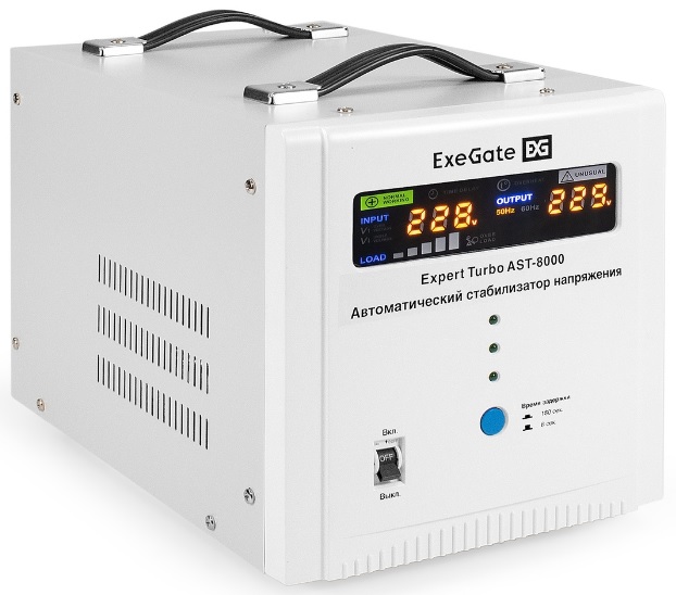  Стабилизатор напряжения Exegate Expert Turbo AST-8000 EX291734RUS (8000ВА, вход 80-260В, цветной дисплей, выход 220В±8%, КПД 98%, 5 уровней защиты, за