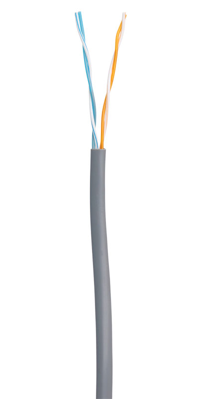 Кабель витая пара U/UTP 5e кат. 2 пары Netlan EC-UU002-5-PVC-GY-1 24AWG(0.47 мм), медь, одножильный (solid), внутренний, PVC, нг(B), серый, уп/100м