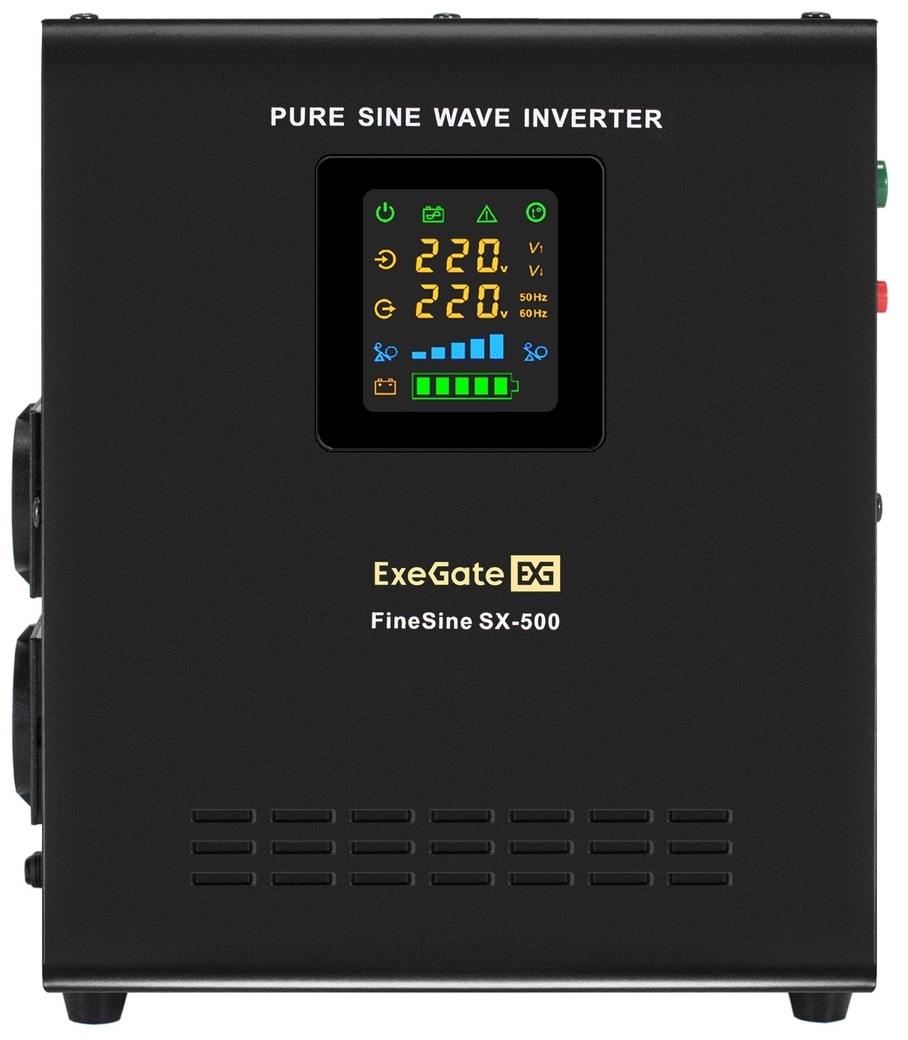 Комплект Exegate FineSine SX-500.LCD.AVR.2SH EX296506RUS ИБП EX295995RUS + батарея 80Aч EX285654RUS 1шт (инвертор, синус, для котла, настенный) 500VA/