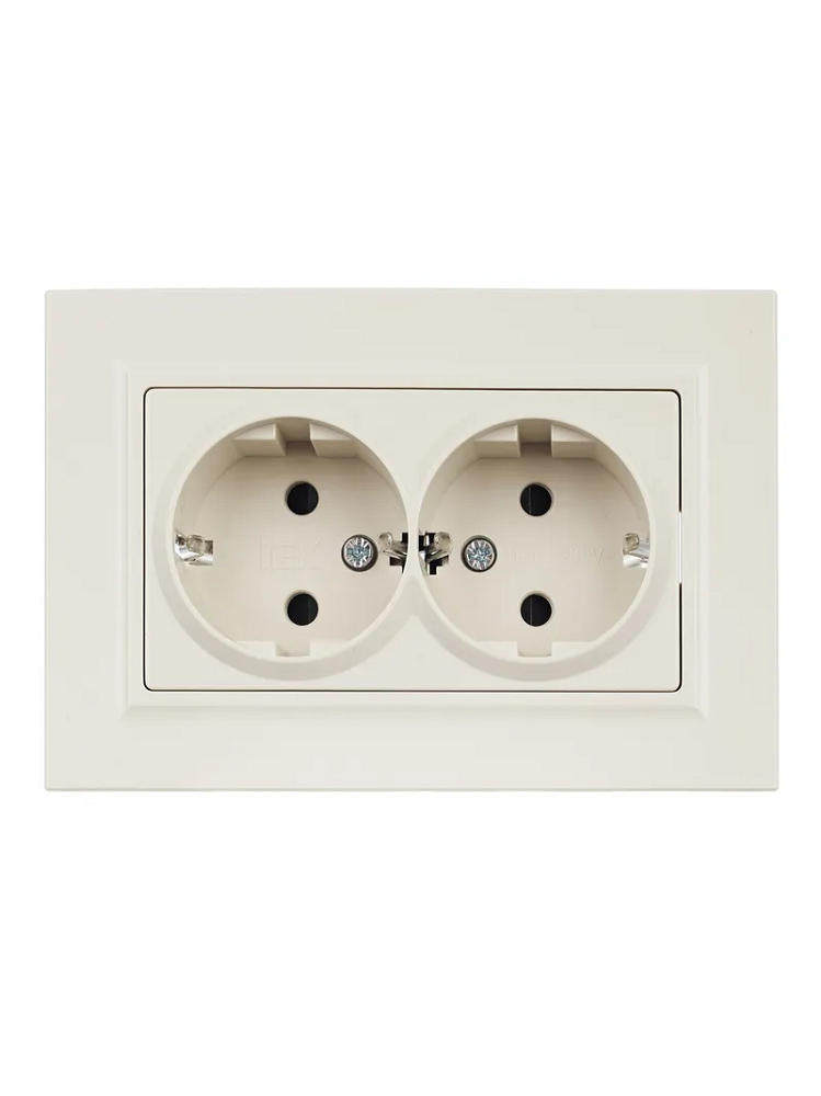 Розетка IEK BR-R24-16-K10-F 2-м СП BRITE РСш12-3-БрКр 16А в сборе с заземл. защ. шторки бежевая