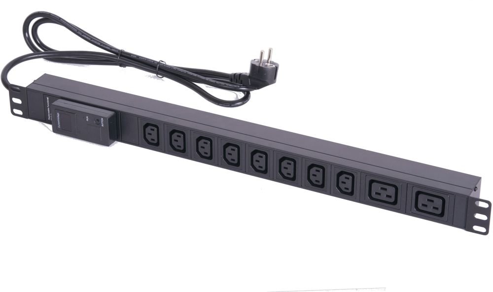 Блок розеток TLK TLK-PSA08B02-ML-04-BK вертикальный, 8 гнезд C13, 2 гнезда  C19, 16 А, цифровой амперметр,  шнур питания 2 метра 3*1,5мм2, евровилка,