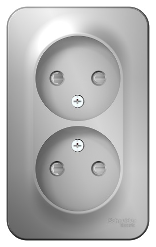 Розетка Schneider Electric BLNRA001213 2-ая б/з со шторками 16А, 250В, изолир. пластина Алюминий наруж