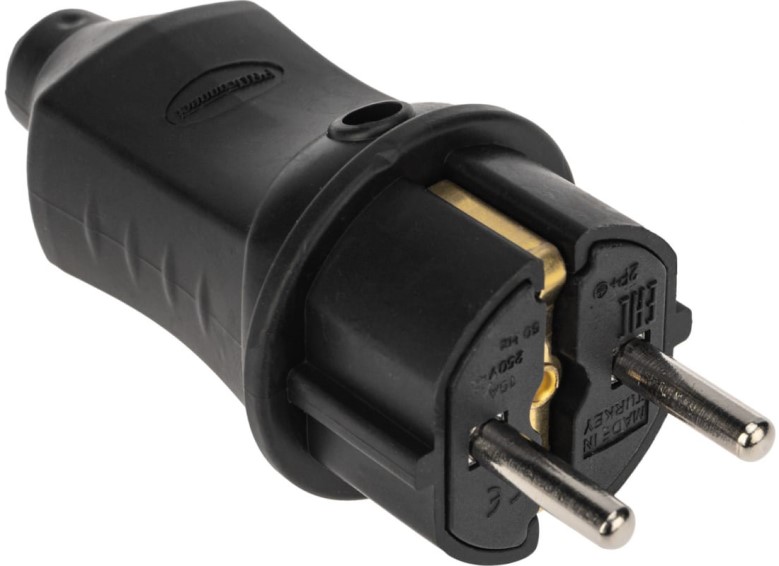 Вилка PROconnect 111-001-4 прямая влагозащищенная 2P+PE 230V, 16 А,IP44 каучук