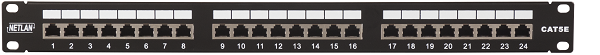 Патч-панели комплектные Патч-панель Netlan EC-URP-24-SD2 19, 1U, 24 порта, Кат.5e (Класс D), 100МГц, RJ45/8P8C, 110/KRONE, T568A/B, экранированная, черная