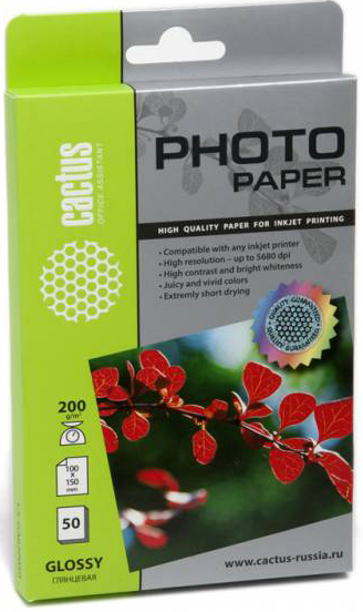 Фотобумага Cactus CS-GA620050 200г/м2/50л./белая, глянцевая для струйной печати