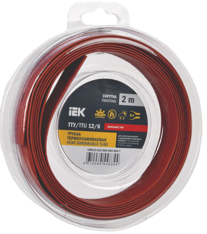Трубка термоусадочная IEK UDR12-012-006-002-K04-T ТТУ нг-LS 12/6 красная (2м/упак)