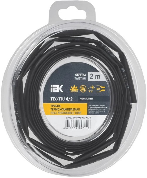 Трубка термоусадочная IEK UDR12-004-002-002-K02-T ТТУ нг-LS 4/2 черная (2м/упак)