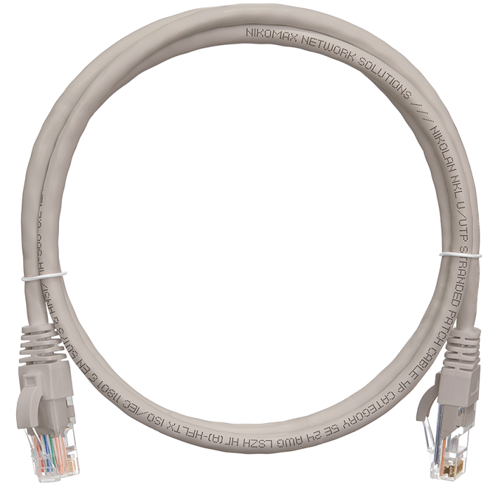 Кабель патч-корд U/UTP 5e кат. 0.15м. NikoMax NMC-PC4UD55B-001-C-GY 2хRJ45/8P8C, T568B, Molded, 24AWG (7х0,205мм), BC (чистая медь), LSZH нг(А)-HFLTx,