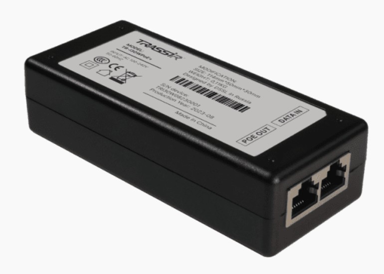 Инжектор PoE TRASSIR TR-I30WPoE+ Вход: 100-240В 50/60Гц . Мощность POE на порт 30Вт. Общий бюджет 65Вт