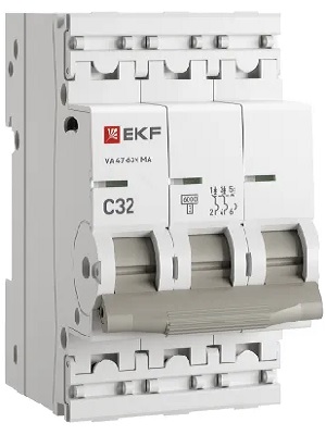 Автоматический выключатель EKF M63MA6332C ВА 47-63N MA 3P 32А (C) 6кА без тепл. расцепит. PROXIMA