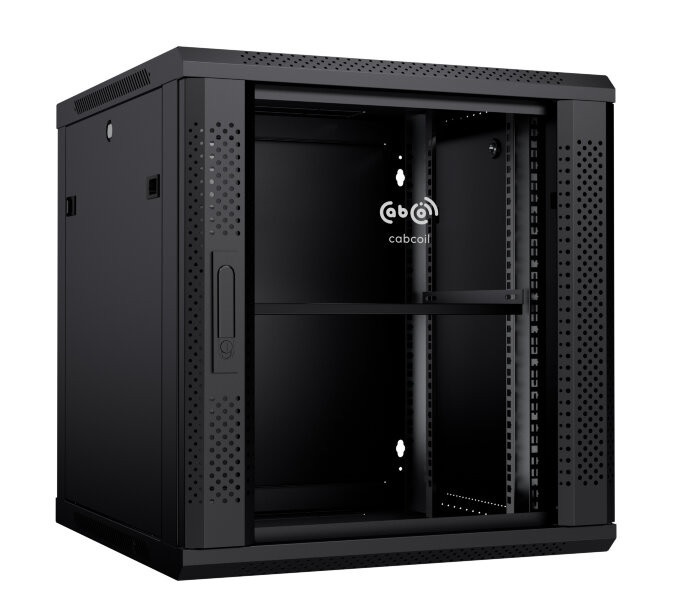 Шкаф настенный 19, 18U Cabcoil CC-WL-18.6.6-G-BK 600x600x769, дверь стекло в металлической раме, цвет черный
