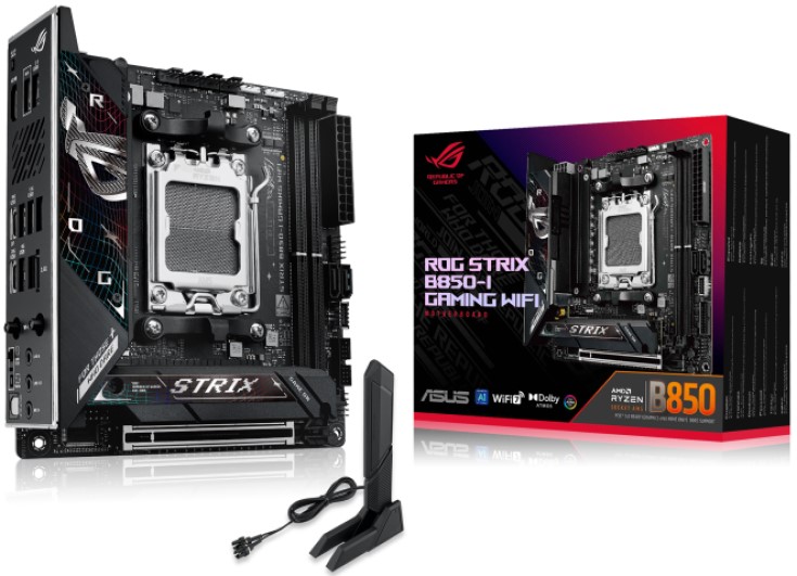 Материнская плата mini-ITX ASUS ROG STRIX B850-I GAMING WIFI 90MB1K30-M0EAY0 (AM5, AMD B650, 2*DDR5, 2*SATA, 2*M.2, WiFi, BT, 4*USB 3.2, 2*USB 2.0, US