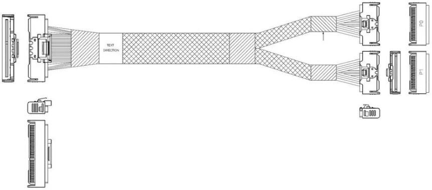 Кабели SAS/SATA/SCSI  Xcom-Shop Кабель Luxshare L285MM007-SD-R MCIO x16 124P (STRAIGHT TYPE) -TO- 2*MCIO x8 74P (STRAIGHT TYPE) , 85 Ohm, L:80cm