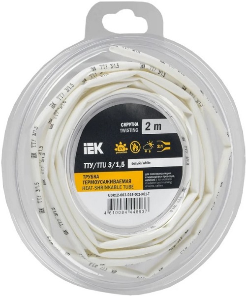 Трубка термоусадочная IEK UDR12-003-D15-002-K01-T ТТУ нг-LS 3/1,5 белая (2м/упак)