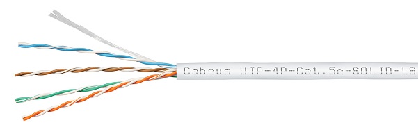 Кабель витая пара U/UTP 5e кат. 4 пары Cabeus UTP-4P-Cat.5e-SOLID-LSZH-WH 24AWG(0.50 мм), медь, одножильный (solid), внутренний, LSZH, белый, уп/305м