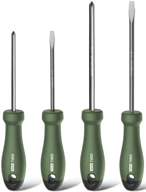 Набор отверток Deli HT1004L Home Series Green 4шт SL5x100+SL6x150+PH1x100+PH2x150