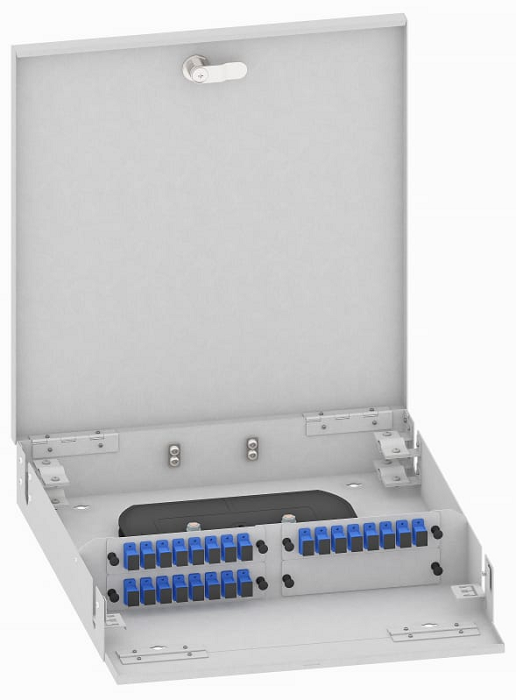 Кросс оптический настенный TopLAN КРН-Top-24SC/U-OS2-GY 24 SC/UPC адаптеров, одномодовый, укомплектованный