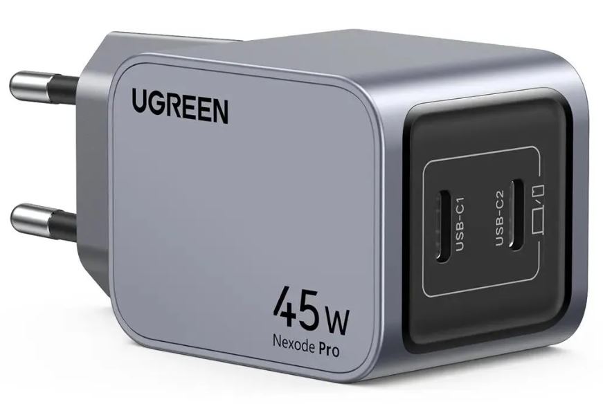 Зарядное устройство сетевое UGREEN X707 Nexode Pro 45W USB-C+USB-C PD GaN Tech Charger EU, цвет: серый