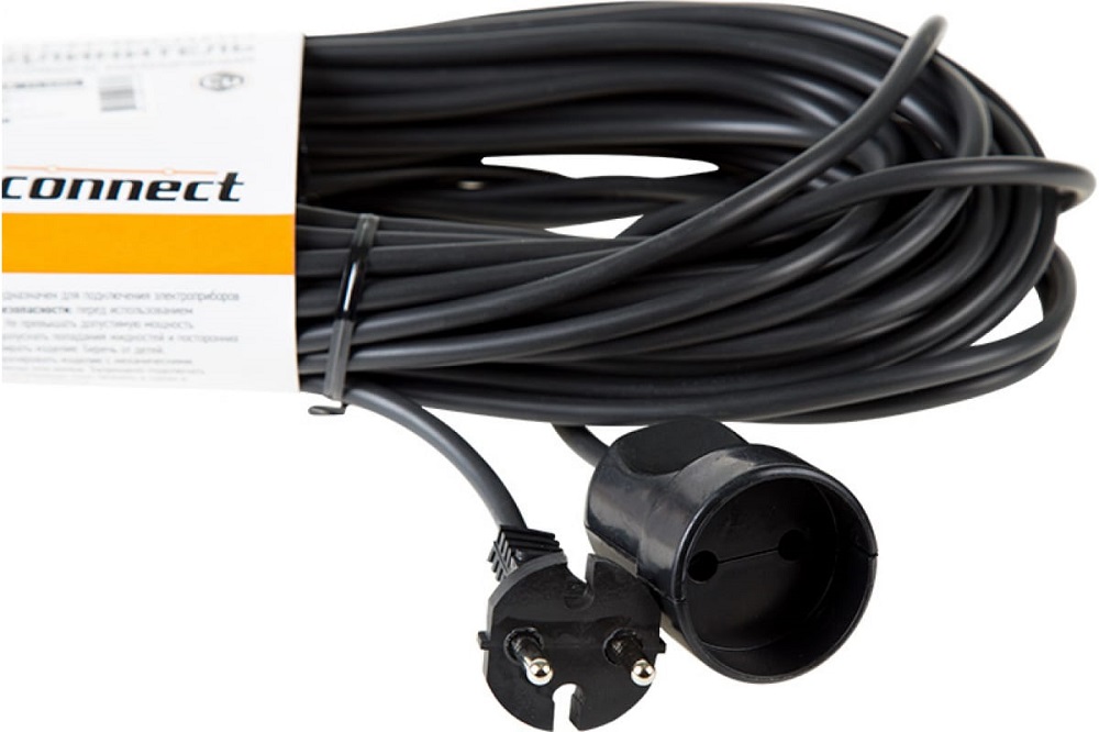 Удлинитель PROconnect 11-7115 ПВС 2х0.75, 20 м, б/з, 6 А, 1300 Вт, IP20, черный (Сделано в России)