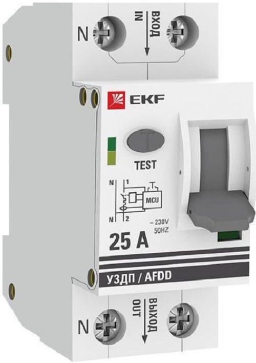 Устройство защиты от дугового пробоя EKF afdd-2-25C-pro УЗДП с авт.выкл. 1P+N 25А (С) 6кА PROxima