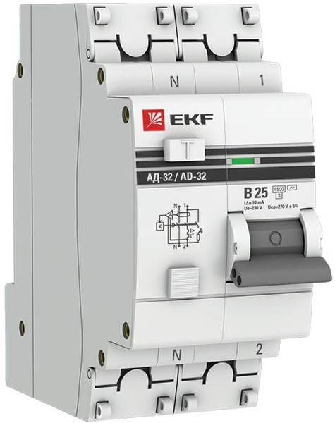 Автомат дифференциальный EKF DA32-25-B-10-pro АД-32 1P+N 25А (В) 10мА тип (АС) эл. 4,5кА PROxima