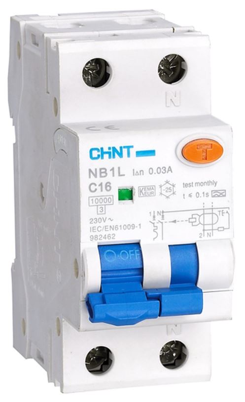 Автомат дифференциальный CHINT 203019 NB1L 1P+N C16 30мА тип A 6кА (36mm) (R)